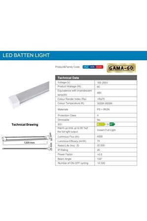 Horoz Gama-60 60w Led Bant Armatür 7000k 4500lm